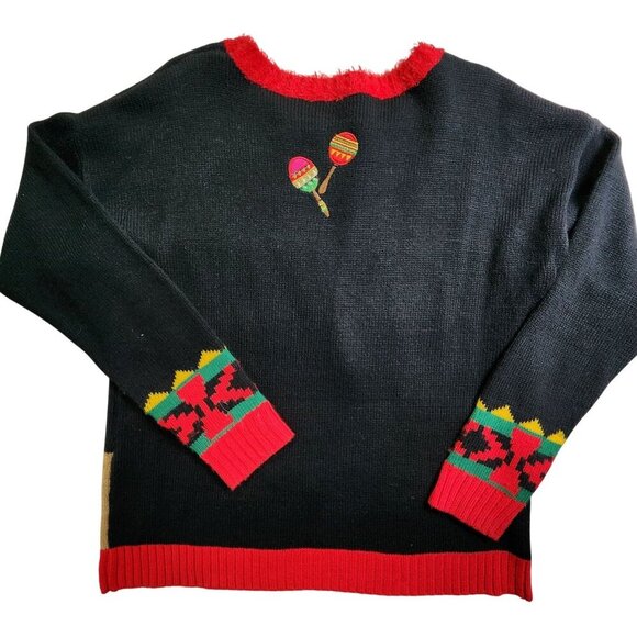 Holiday Time Feliz Navidad Christmas Sweater S/CH 4-6 Black Knit With Festive Sa - Picture 6 of 11